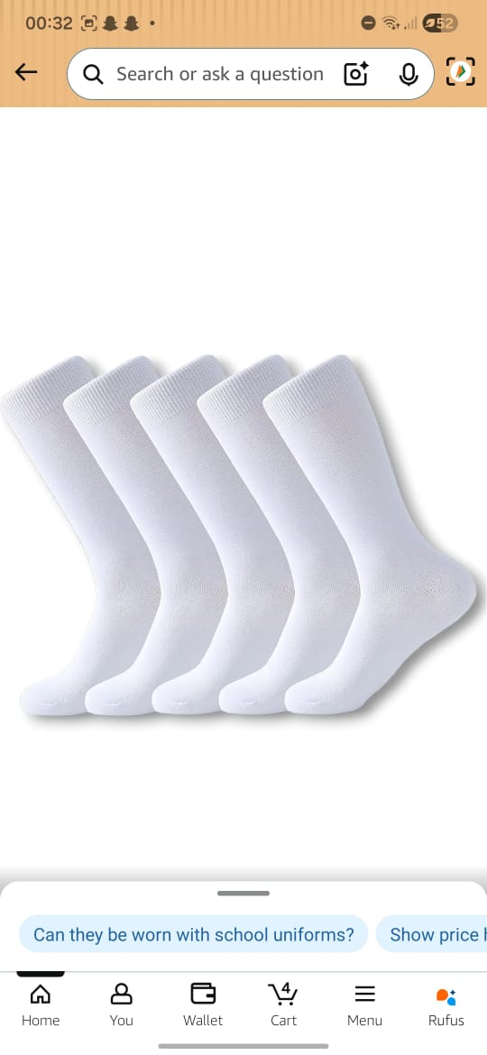 White School Uniform Crew Length Socks – Regular Fit