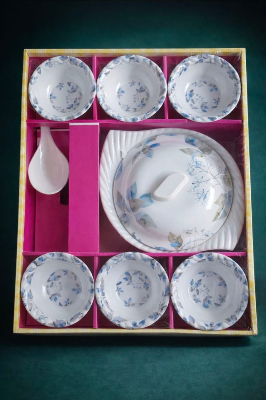 7 Piece Floral Serving Bowl Set with Lid & Spoon