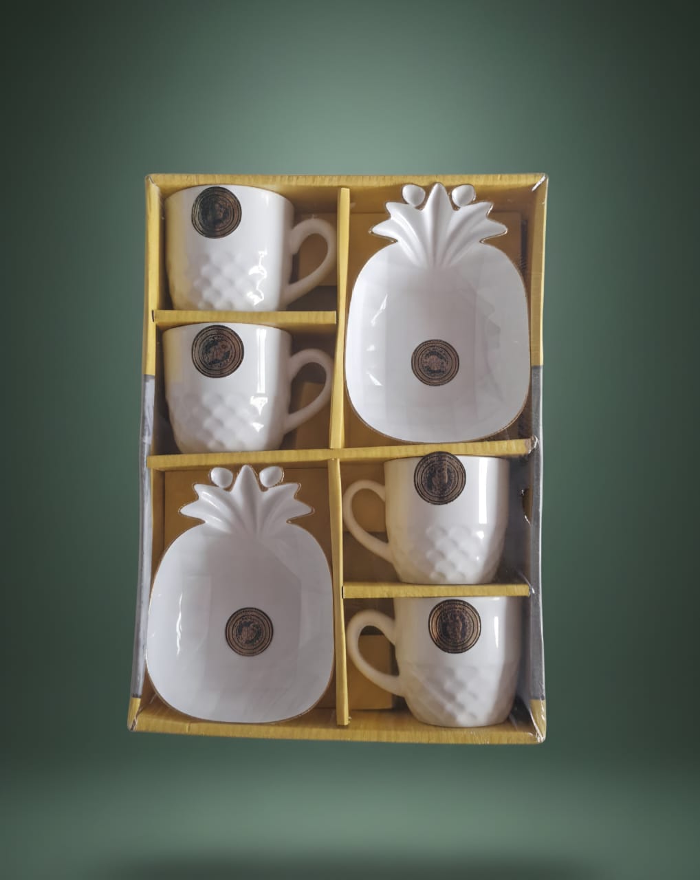 Pineapple Design Tea Cup & Snack Plate Combo Set – 6 Pieces (Gift Set)