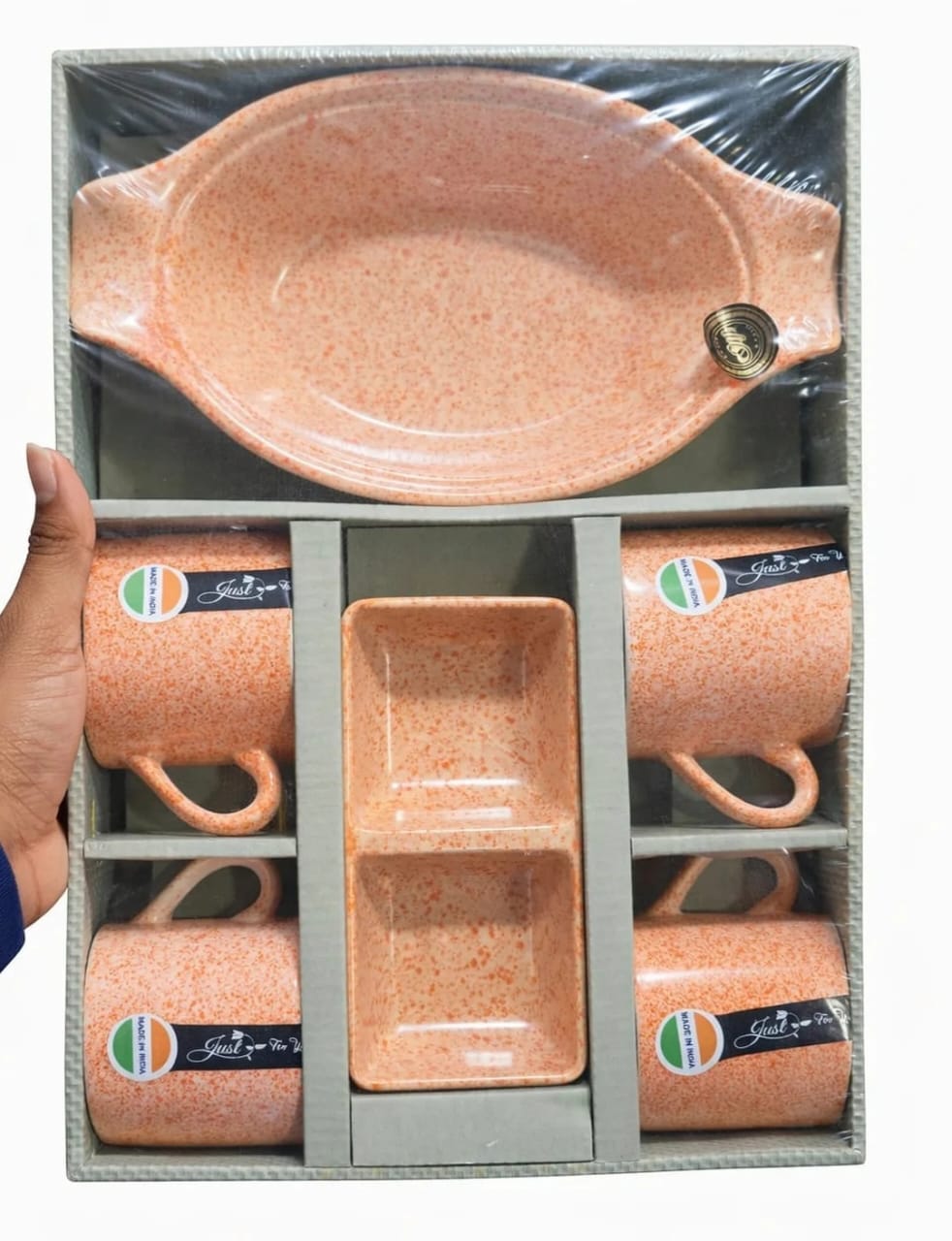 Peach Color Snack Serving Set with Cups & Trays (6 Pieces Combo)