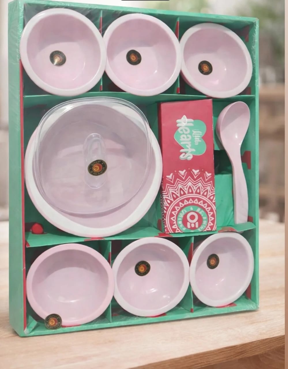 Plastic Serving Bowl Set with Lid & Spoon (9 Pieces)