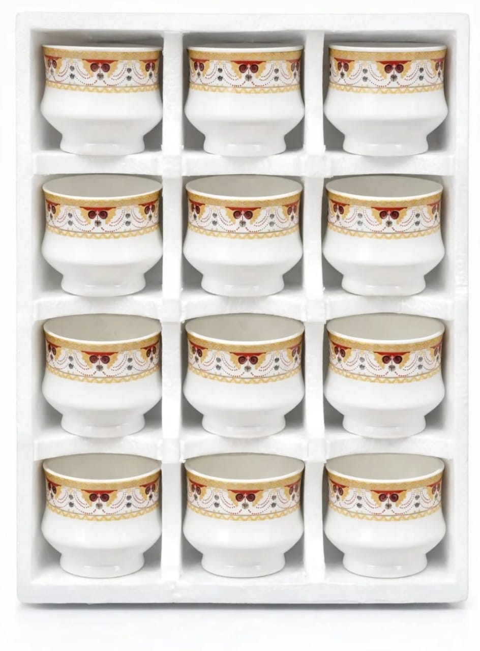 White Printed tea cup Set – 12 Pieces (Premium Chai Cup Set)