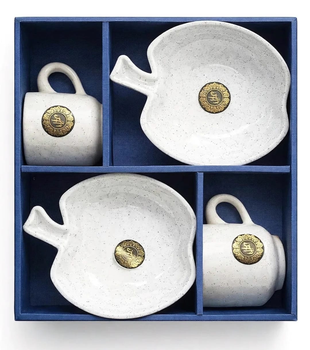 White apple Shape Snack Tray Set with 2 Tea Cups – Premium Serving Combo