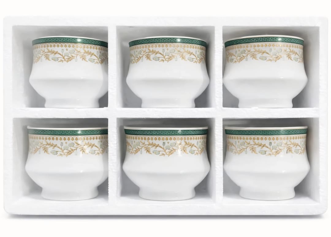 Classic White Printed Ceramic tea cup Set – 6 Pieces