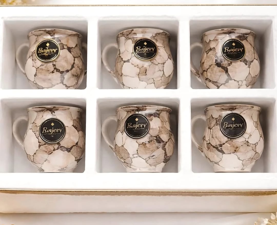 Marble Design Ceramic Tea Coffee Cup Set – 6 Pieces