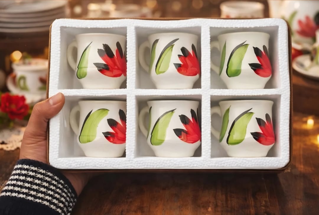 Floral Printed Ceramic Tea Cup Set – 6 Pieces