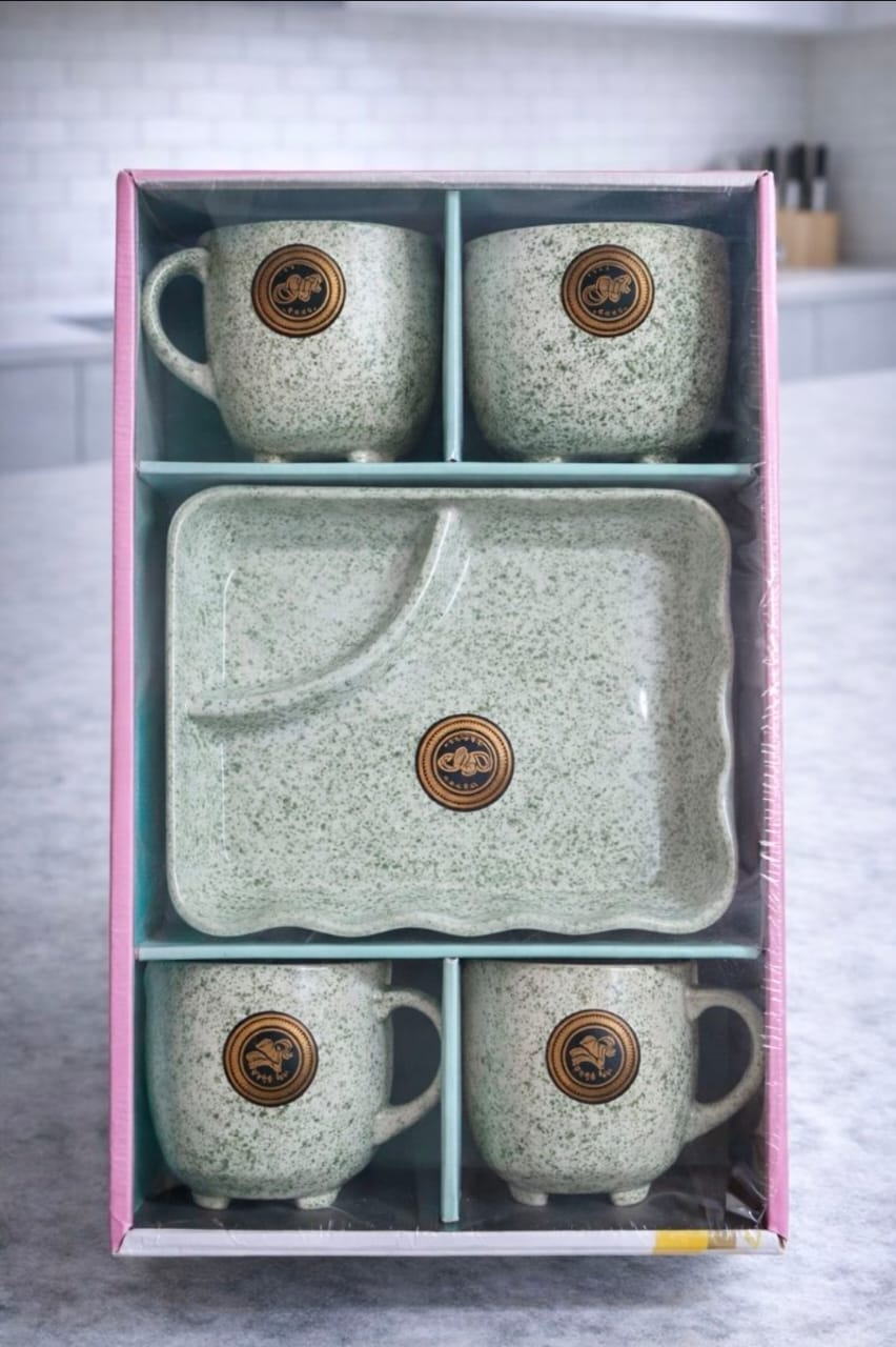 Tea Cup & Serving Tray Combo Set (5 Pieces)