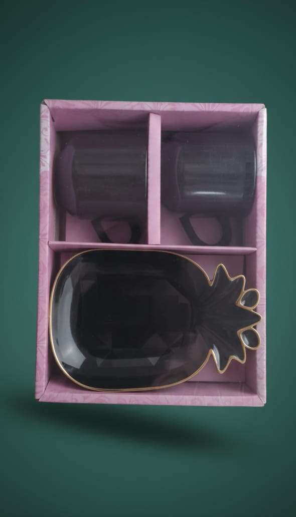 Pineapple Shape Tea Cup & Snack Tray Set (3 Pieces)