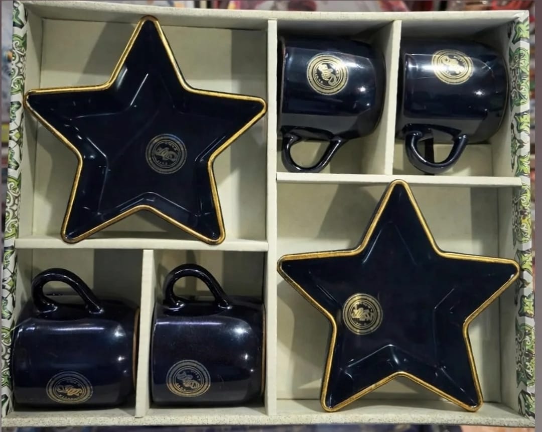 Star Shape Tea Cup & Serving Tray Gift Set (6 Pieces)