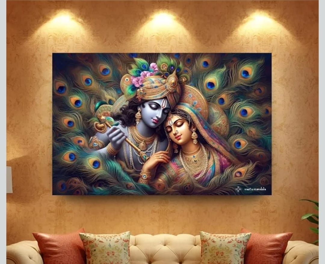 Radha Krishna Peacock Feather Canvas Wall photo frame