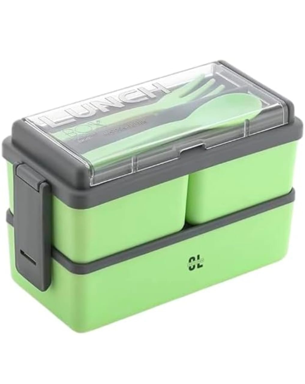 2 Layer Bento Lunch Box with Spoon & Lock Lid