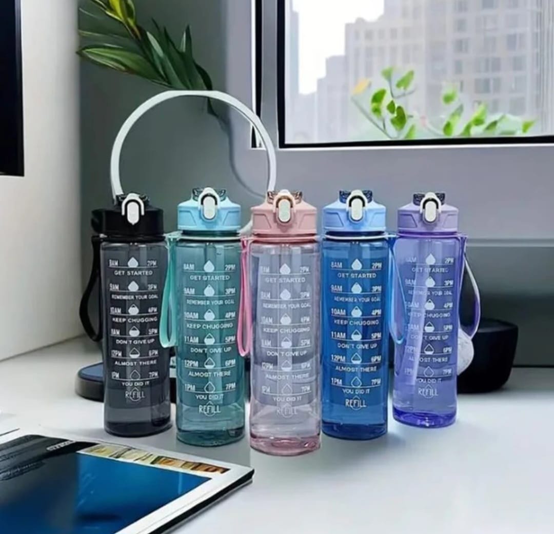 Motivational Time Marker Water Bottle with Handle – Leak Proof 1 liter